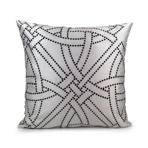 White/Black Embroidered Pillow Cover, Decorative Throw Pillow Covers, Cushion Cover, Toss Pillow, Geometric Lumbar pillow, Boutique Pillows