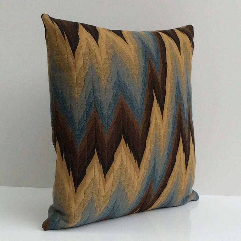 Ochre Brown and Gray Blue Polyester Decorative Throw Pillow Etsy