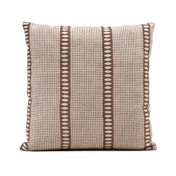 Bastideaux nairobi cinema in coffee linen Pillow cover, designer farmhouse throw pillows, brown accent tribal boho trendy cushion covers