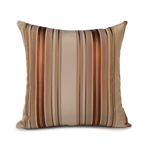 Beige (light Tan) and Cinnamon striped Pillow, Throw Pillow Cover, Decorative Pillow Cover, Cushion Cover, Accent Pillow, Silk Blend Pillow.