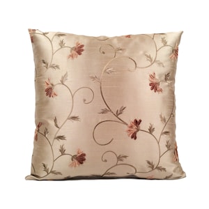 Tan decoratieve plaid kussenhoes, zijde velours mix bloemen geborduurde kussenhoezen, accent designer trendy kussensloop, boutique kussens