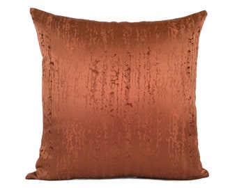Cinnamon copper rust boho pillow, modern farmhouse throw pillow cover, satin blend geometric pattern cushion covers, silk embroidered pillow