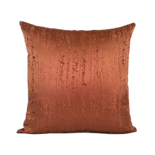 Cinnamon copper rust boho pillow, modern farmhouse throw pillow cover, satin blend geometric pattern cushion covers, silk embroidered pillow