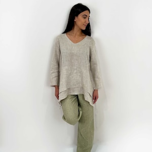 Natural loose linen top, handmade clothing for women, natural flax linen top, organic linen top, summer linen blouse, linen top sleeves image 5