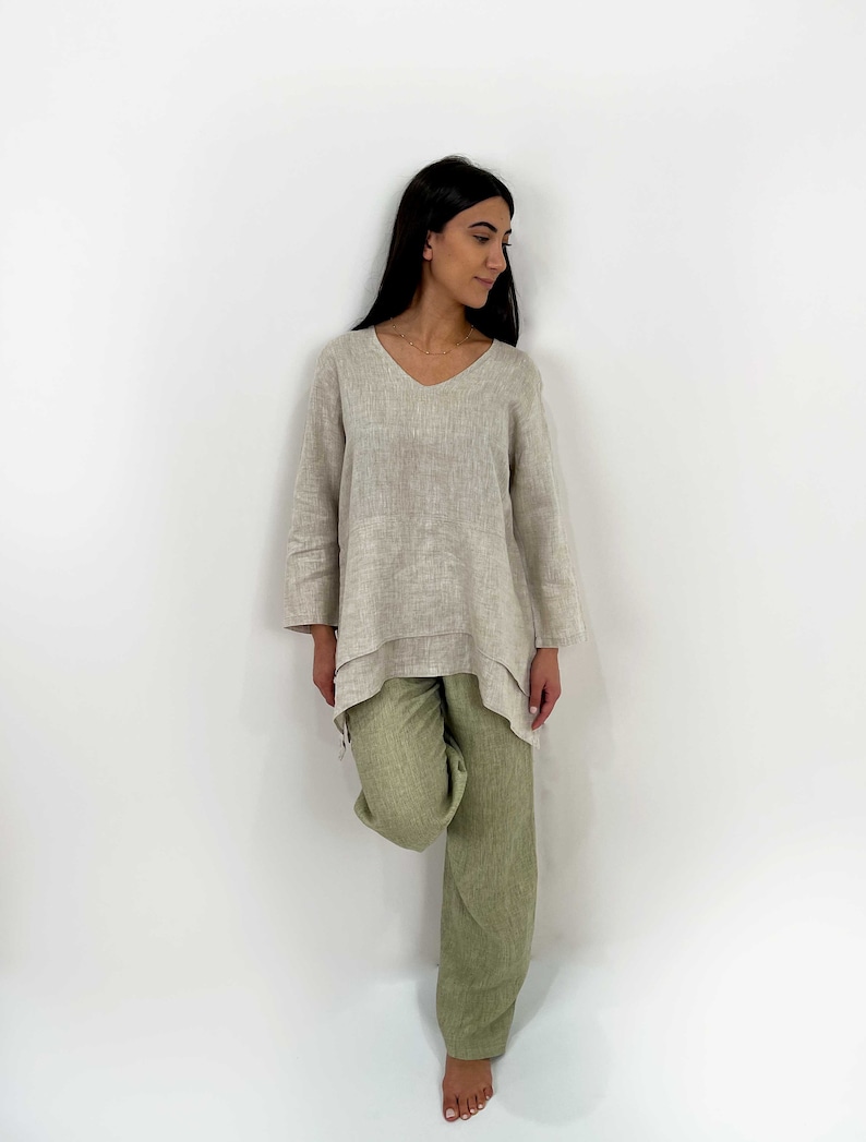 Natural loose linen top, handmade clothing for women, natural flax linen top, organic linen top, summer linen blouse, linen top sleeves image 5