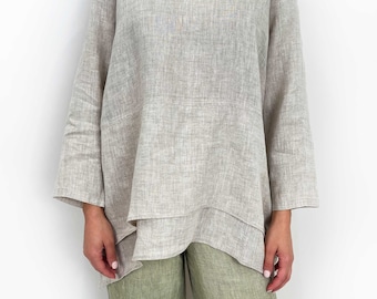 Linen Shirt for Women, Handmade Linen Top, Summer Loose Fit Blouse, Breathable Natural Fabric Clothing
