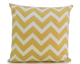 Yellow Ocher and Off White Pillow, Throw Pillow Cover, Decorative Pillow Cover, Cushion Covers, Pillowcase, Accent Pillow, Chevron, Cotton