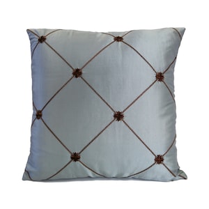 Underseas Grey/Brown Silk Throw Pillow Cover, Modern Boho Pillow, Toss Cushion Covers, Crosshatch Embroidered, embroidered pillow, 16&quot;x16&quot;
