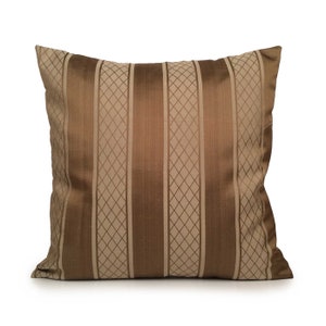 Light and Dark Tan Pillow, Striped Pillow, Throw Pillow Covers, Decorative Pillow Cover, Cushion Covers, Accent Pillow, Silk Blend Pillow