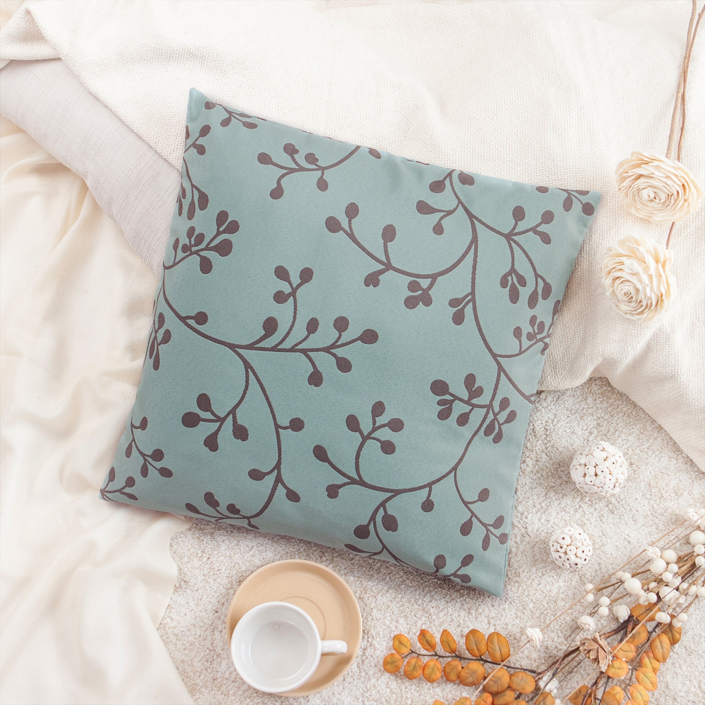 Gray Blue Brown Decorative Throw Pillow Cover Cotton Blend Etsy UK