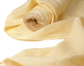 Pale Yellow Linen Fabric by the Yard, Butter Yellow Washed Linen Fabric for Clothing, Curtains, Tablecloth, Natural Flax Linen
