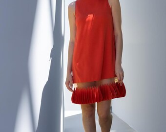 Custom round neckline dress with teardrop Hem on tulle, evening dress, wedding guest dress, black Formal dress, elegant mini cocktail dress.