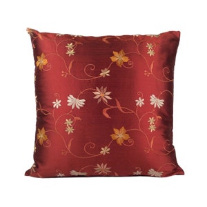 Cinnamon copper throw pillow cover, silk decorative cushion covers, accent toss floral embroidered pillowcase, farmhouse designer pillows