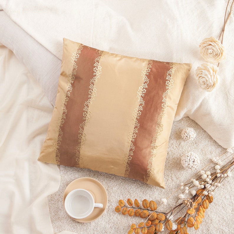 Beige Light Copper Rust Decorative Throw Pillow Cover Silk Etsy