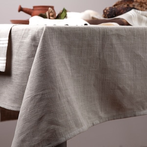 Mantel de lino, tamaño personalizado disponible, mantelería rectangular, mantel de granja natural, mantel de comedor, mantel ajustado