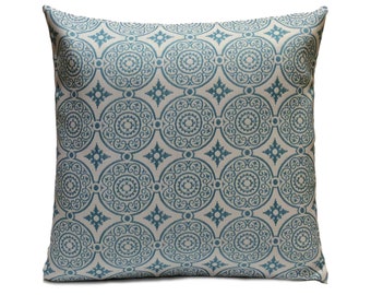 White and Turquoise Blue Pillow, Throw Pillow Cover, Decorative Pillow Cover, Cushion Cover, Pillowcase, Cotton Blend, Indoor and Outdoor