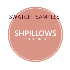 May include: Swatch samples for SHPILLOWS, a brand of plain linen pillows. The sample is a light peach color.