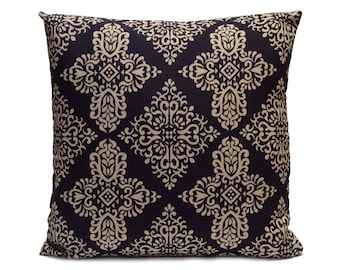 Almohada azul marino y beige caqui, funda de almohada, funda de almohada decorativa, funda de cojín, funda de almohada, mezcla de algodón, tamaño 18 "x18"