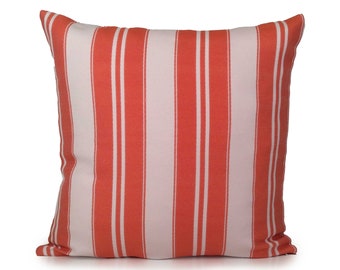 White & Orange Pillow, Striped Pillow, Throw Pillow Cover, Decorative Cover, Cushion Cover, Accent Pillow, Cotton Blend, Indoor and Outdoor