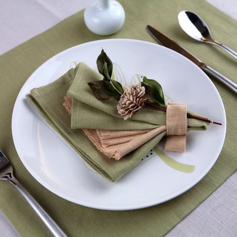 Olive Green Linen Washed Placemats Multicolor Linen Placemat Etsy