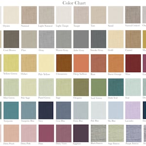 May include: Color chart with 60 fabric swatches, each labeled with a color name. The swatches are arranged in rows and columns, with the colors ranging from white to black.