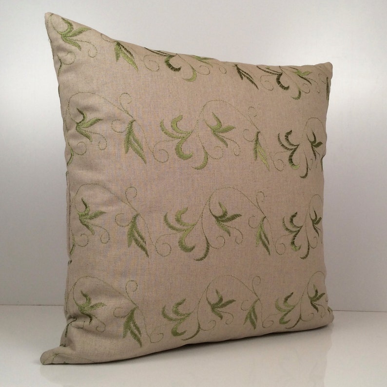Khaki Pillow Lime Green Silk Embroidery Throw Pillow Cover Etsy