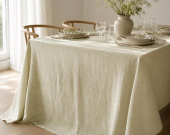 Salbeigrüne Leinen Tischdecke, benutzerdefinierte Größe gewaschenes Leinen Tischdecke, helle Salbei Minze olivgrüne Tischdecke, Hochzeit Esszimmer Dekor