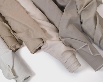Natural Linen Fabric by the Yard | Neutral Washed Linen for Curtains, Upholstery & Clothing | Beige Taupe Linen Fabric