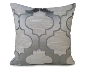 Gray and Silver Gray Pillow, Throw Pillow Cover, Decorative Pillow Cover, Cushion Covers, Accent Pillow, Satin Blend, Moroccan pattern.