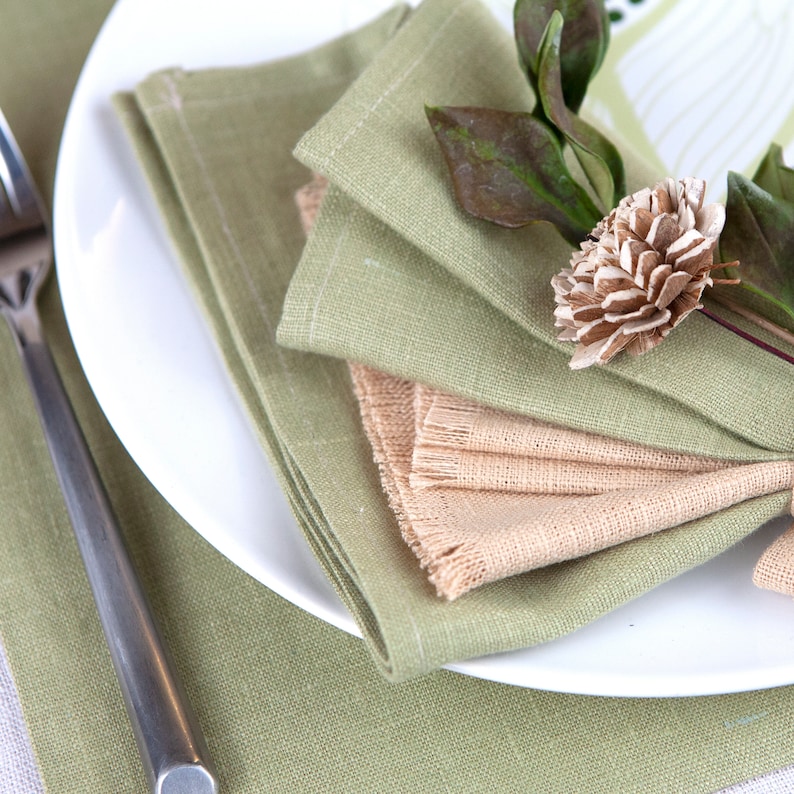 Olive Green Linen Washed Placemats Multicolor Linen Placemat Etsy