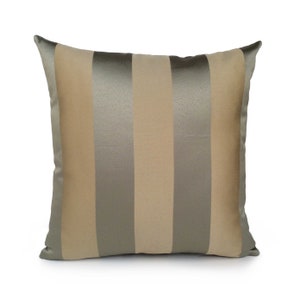 Beige Grey Gold Decorative Striped Throw Pillow Cover, Toss Pillows, Boho Cushion Cover, Accent Pillow, Silk Blend, Farmhouse Striped Pillow image 1