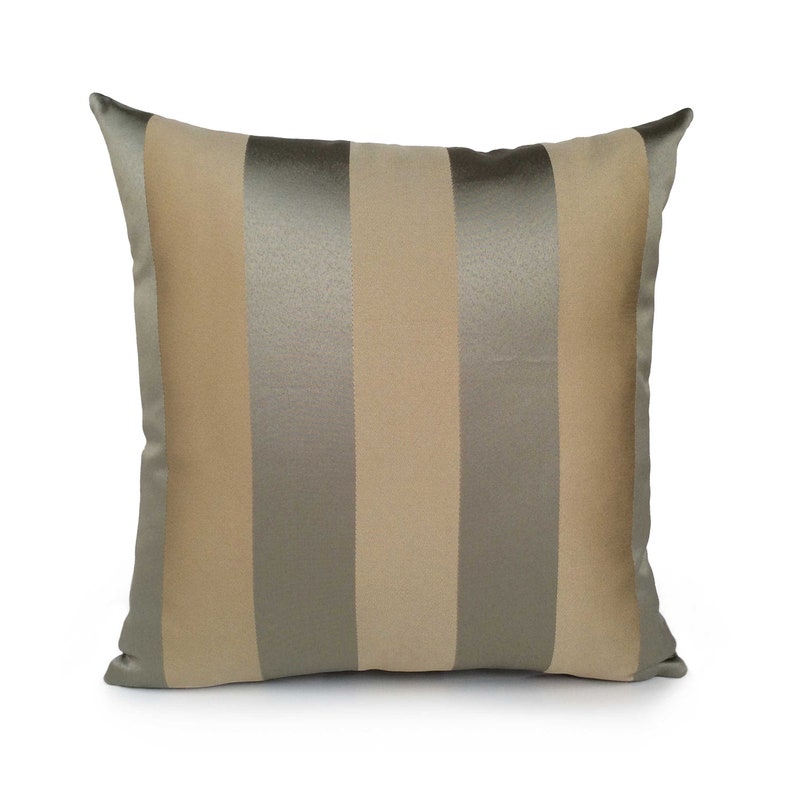 Beige Grey Gold Decorative Striped Throw Pillow Cover, Toss Pillows, Boho Cushion Cover, Accent Pillow, Silk Blend, Farmhouse Striped Pillow image 1