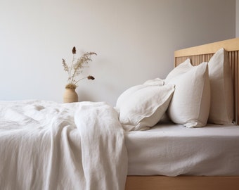 Linen FITTED SHEET | Twin, Full, Queen, Kind | Organic Linen Bedding | Super Soft Flax Linen | White, Tan, Pink | Gift For Housewarming