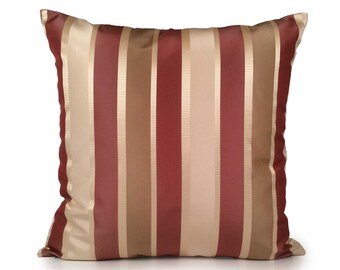 Tan, Light Tan, Pinkish Rust Pillow, Throw Pillow Cover, Decorative Pillow Cover, Cushion Cover, Accent Pillow, Silk Blend, Striped Pillow