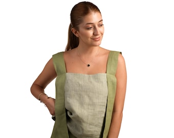 Classic Linen Top Long Straps, Linen top handmade clothing for women, natural flax linen top, organic linen top, square neck linen blouse