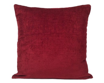 Bright burgundy throw pillow cover, decorative cushion covers, velour blend with soft sparkles pillowcase, farmhouse boho rustic pillows.
