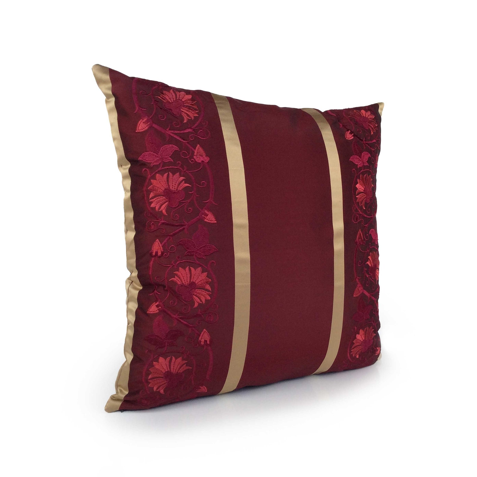 Burgundy Pillow With Gold Stripes Throw Pillow Cover Cushion Etsy
