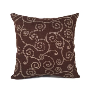 Ornamental chocolate brown embroidered pillow cover, Decorative Throw Pillow Cover, Trendy Cushion Covers, Accent Cotton Blend modern pillow