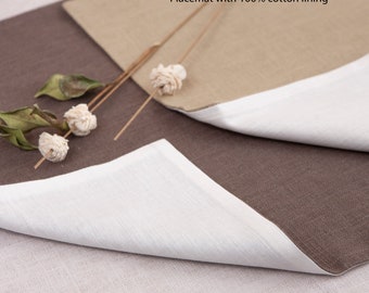 Mud Lined Linen placemats, multi-color linen placemat set of 2,4,6,8 | 14"x14" | rustic boho dining decor, housewarming gift