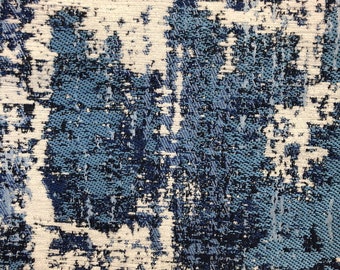 Marine Blue/Navy Blue/Off White Velvet fabric, Velvet Cotton blend Fabric, Modern Pattern Drapery Curtain Designer Luxury Fabrics, Trendy