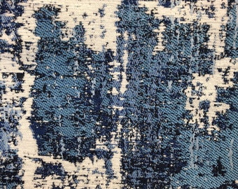 Tela de terciopelo azul marino/azul marino/blanco apagado, tela de mezcla de algodón de terciopelo, telas de lujo de diseñador de cortinas de patrón moderno, de moda