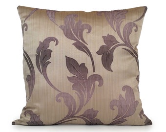 Purple, Light Purple and Beige Pillow, Throw Pillow Cover, Decorative Pillow Cover, Cushion Cover, Toss Pillow, Silk Blend, Floral Pillow.