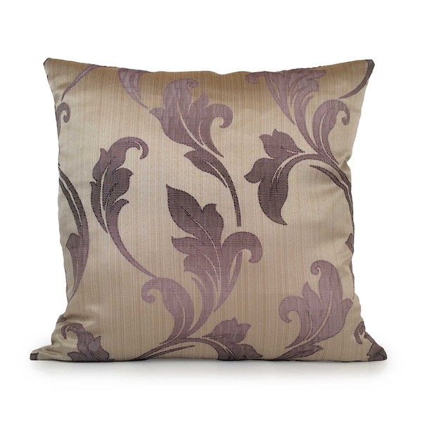 Purple, Light Purple and Beige Pillow, Throw Pillow Cover, Decorative Pillow Cover, Cushion Cover, Toss Pillow, Silk Blend, Floral Pillow.