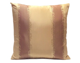 Beige light copper rust decorative throw pillow cover, silk cinnamon striped cushion covers, farmhouse high end pillowcase, boutique pillows