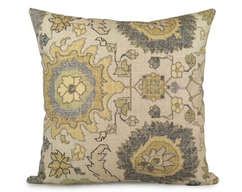 Off White/lime green/yellow and Gray Pillow, Linen Pillow Cover, Decorative Throw Pillow Covers, Richloom Designer Fabric pillow, Pillowcase