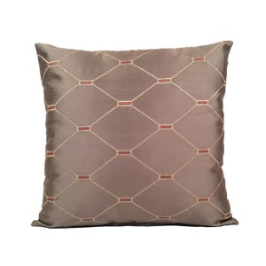 Warm gray smokey taupe decorative throw pillow cover, accent cushion covers, silk blend embroidery pillowcase, designer geometric pattern.