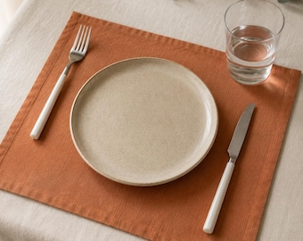 Fall Linen Placemats Set | Rectangle Linen Table Mats | Cinnamon Rust Burnt Orange Deep Saffron | Rustic Table Decor | Set of 2, 4, 6