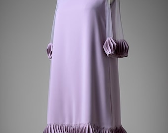 Custom Dress with Diamond Hem on mesh Sleeves and Bottom, Elegant Lilac Midi Cocktail Dress,Wedding Guest Evening Formal Dress,Unique Dress