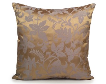 Gold tan and Silver gray Pillow, Throw Pillow Cover, Decorative Pillow Cover, Cushion Covers, Accent Pillow, Pillow Sham, Trendy Silk Blend.