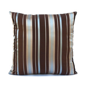 Brown/sky blue Decorative Throw Pillow Cover,  Farmhouse Cushion Cover, Accent Pillowcase, Satin Blend Striped Pillow, Boho modern pillow